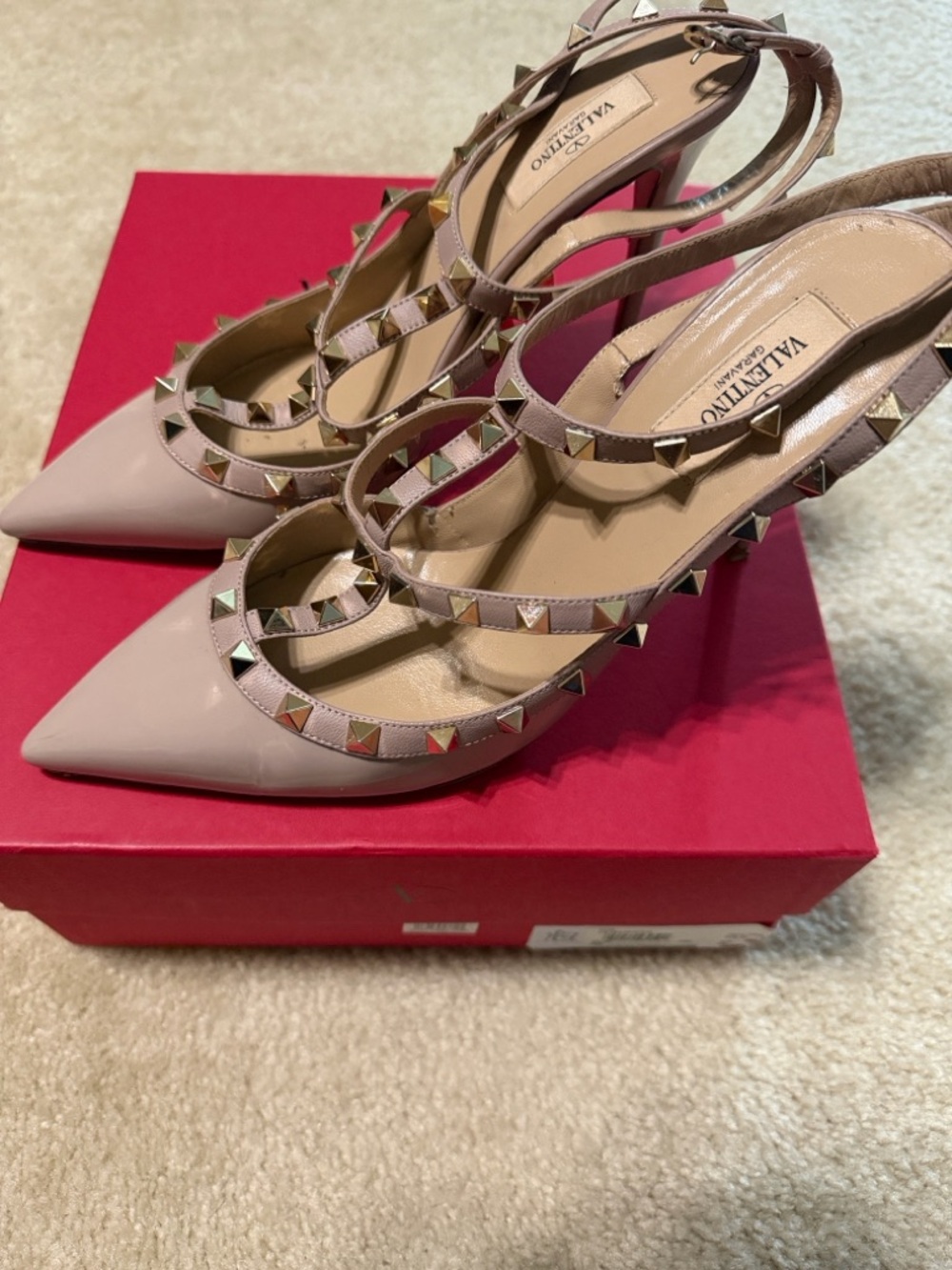 Valentino Garavani Nude Pink Rockstud Pointed-Toe Slingback Heels